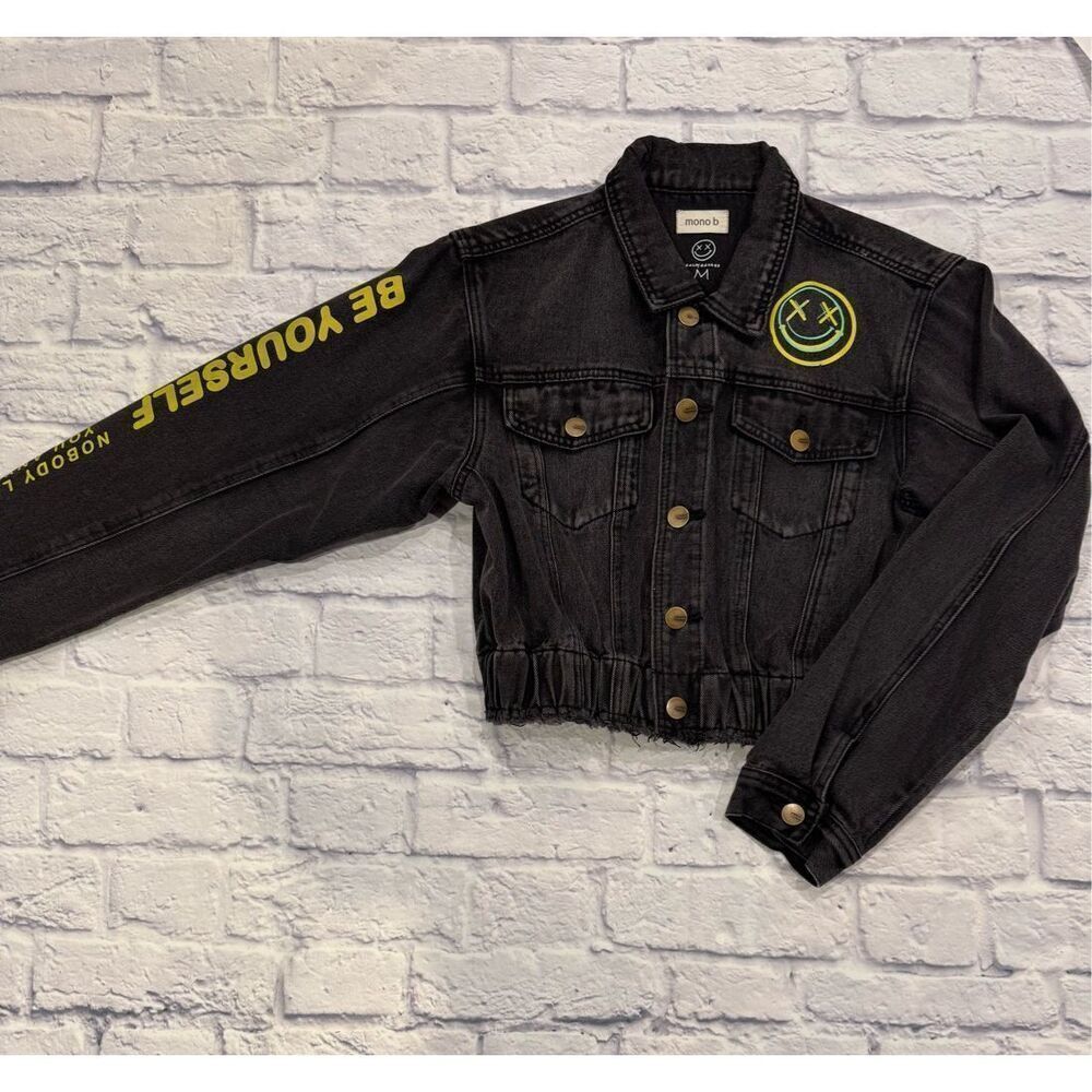 Salty Savage x Mono B ‘Be Yourself’ Cropped Denim Jacket in Black Size Medium